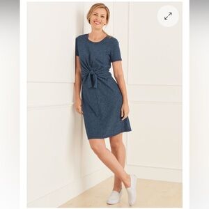TALBOTS Front Tie T-Shirt Dress Alameda Navy Stripe Cotton Blend Short Sleeve M